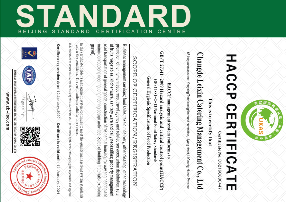 HACCP 認證證書