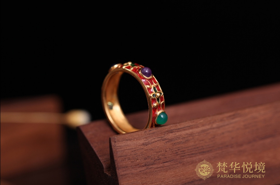 印度民族风时尚百搭精美天然嵌宝石925银镏金戒指（多种宝石）