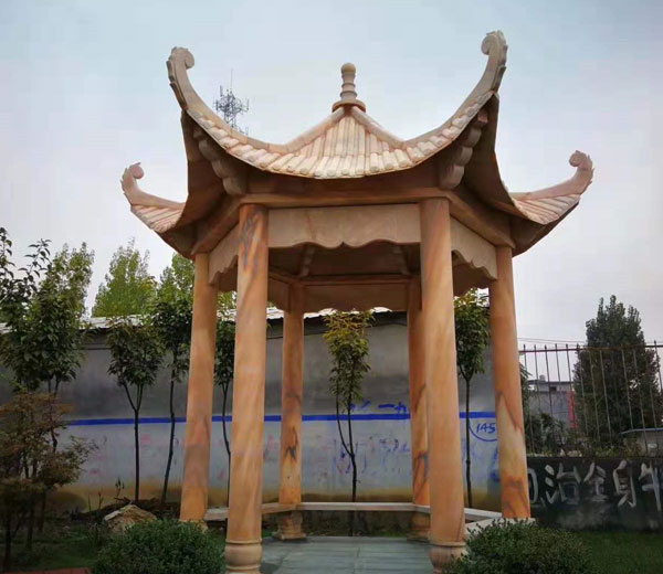 六角石雕凉亭