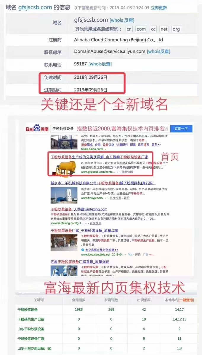 惠州全新域名网站实现指数词“干粉砂浆设备”排名的案例