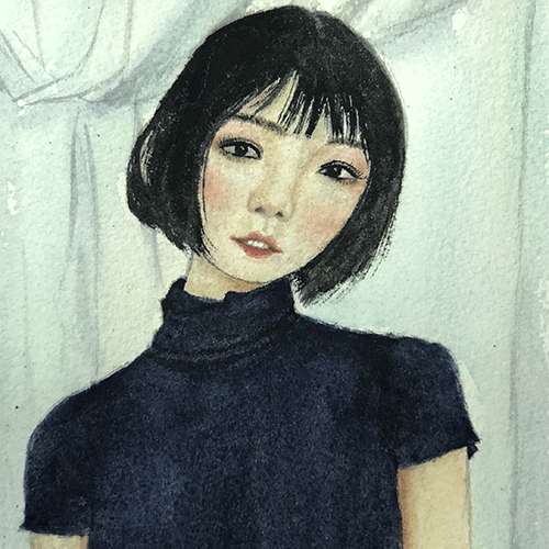 水彩-旗袍女
