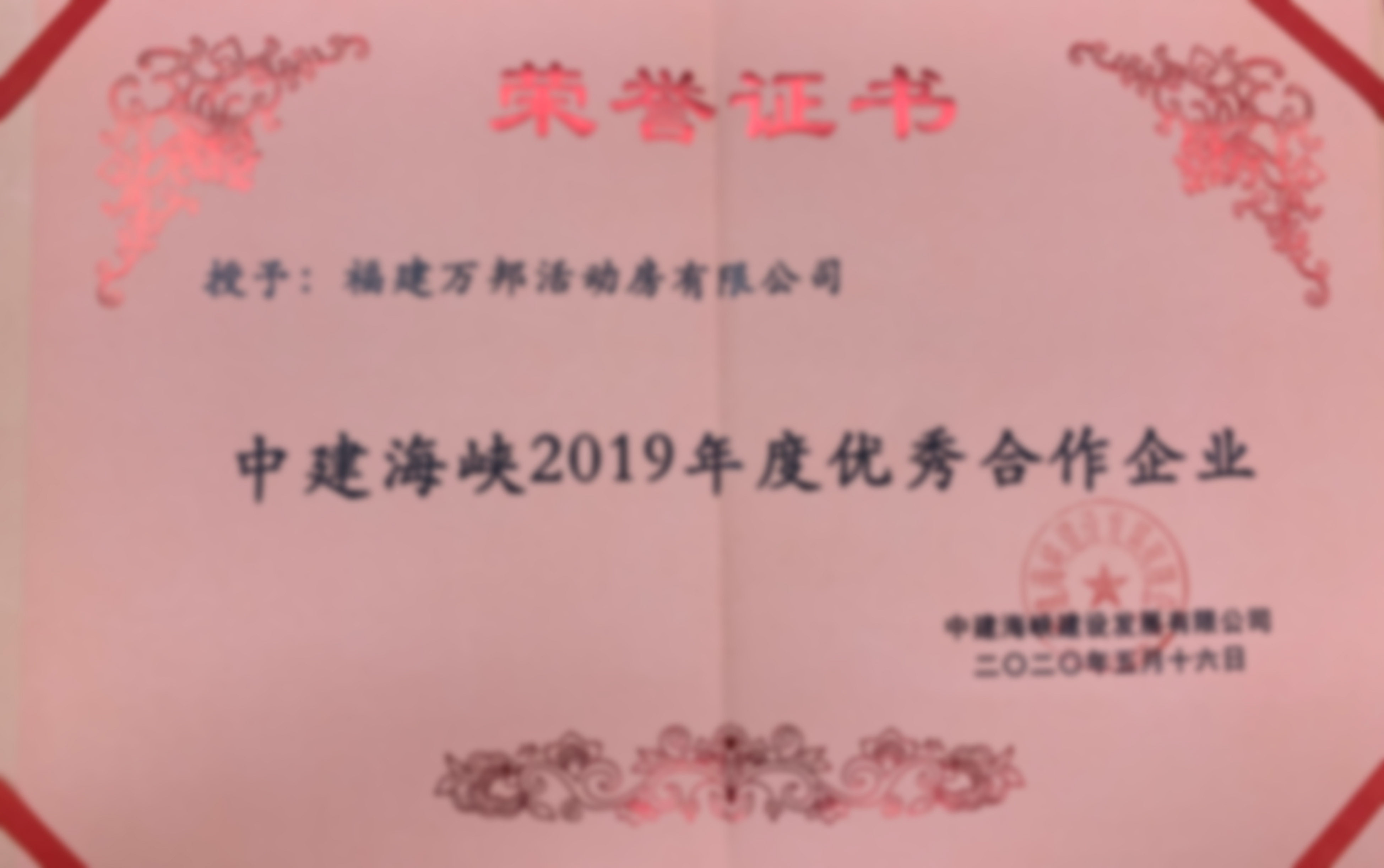 中建海峽2019年度優秀合作企業