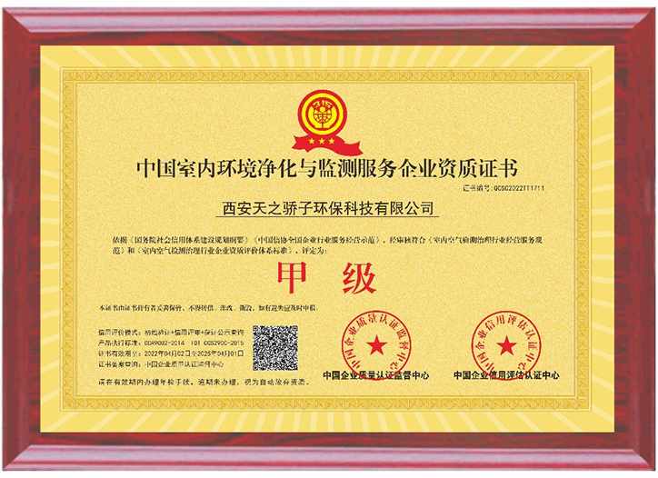 中国室内环境净化与检测服务企业资质证书