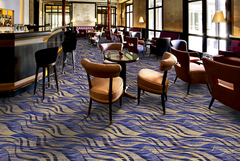 篮色波纹印花餐厅地毯