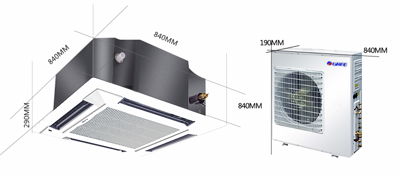 5匹 定频 天井机商用格力中央空调产品规格与尺寸