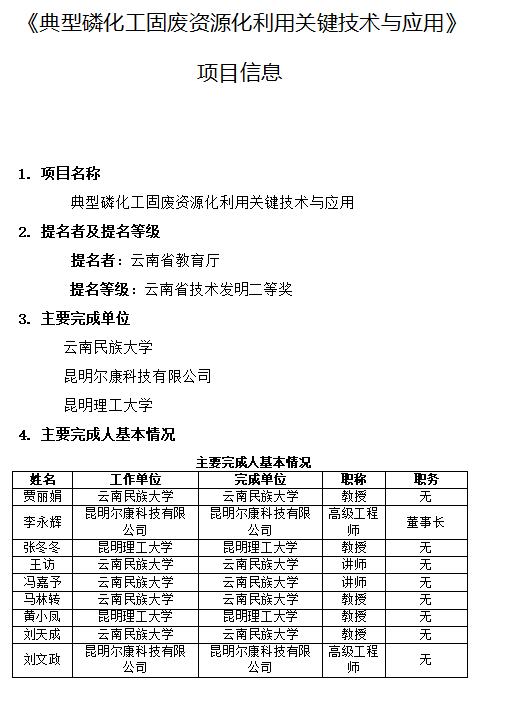 2023年度云南省科學技術獎擬提名項目信息公示