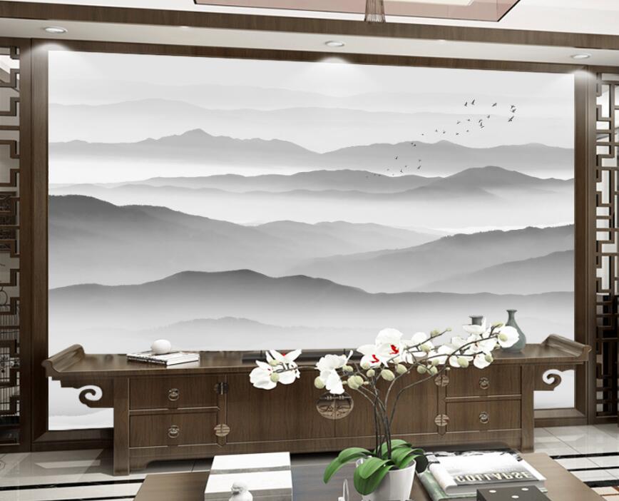 古典山水新中式工笔花鸟电视背景墙