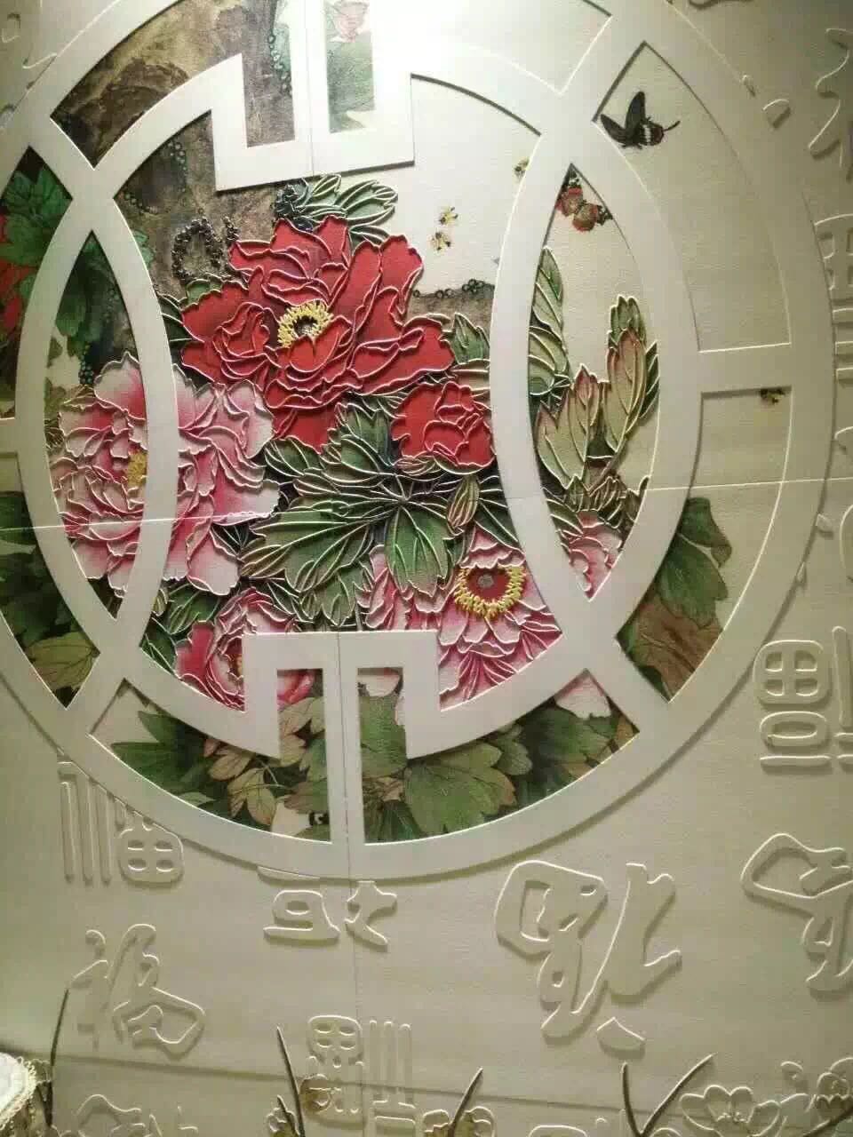 中式玄关牡丹精雕细节