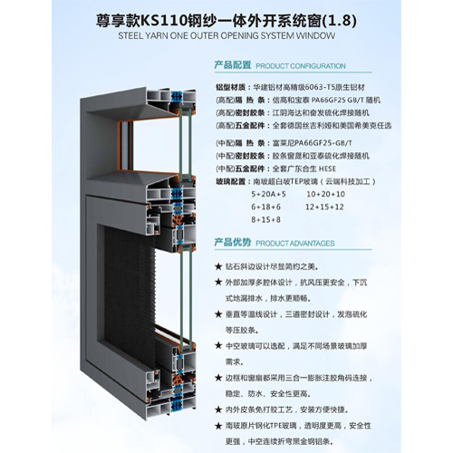 尊享款KS110鋼紗一體外開系統(tǒng)窗（1.8）