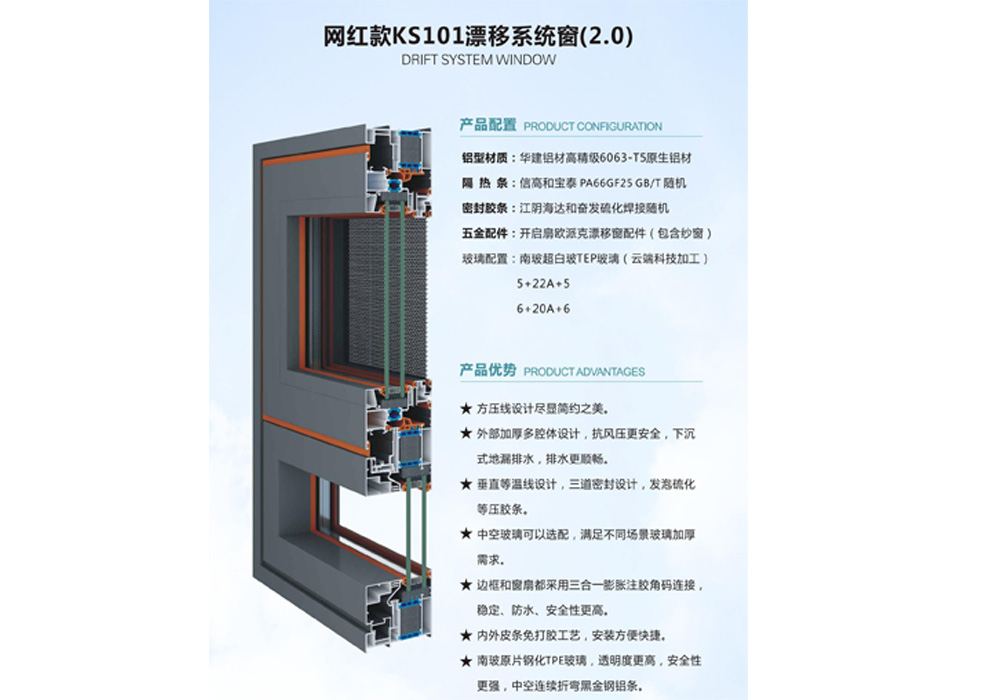 門窗源頭廠家介紹網(wǎng)紅款KS101漂移系統(tǒng)窗（2.0）